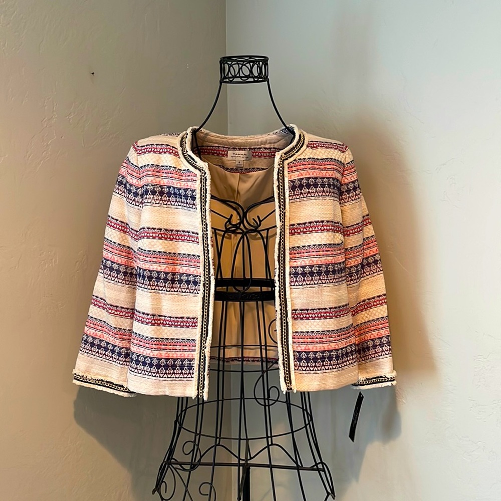 Size 8 XS Tahari ASL Texture Stripe Novelty Color Blazer